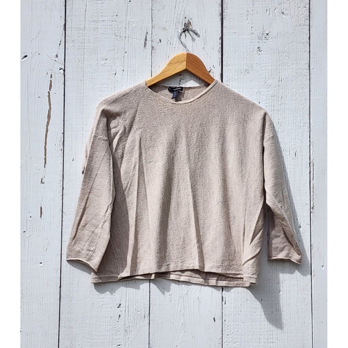 Eileen Fisher Women's Tan 100% Merino Wool Half Sleeve Sweater Sz M Plz Read